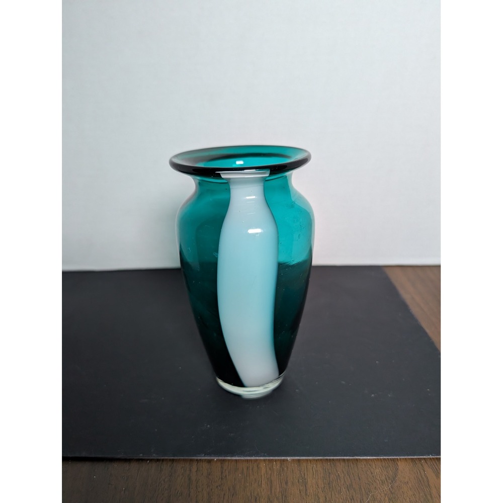 Vintage Murano Vase Italy 8" tall Green with White